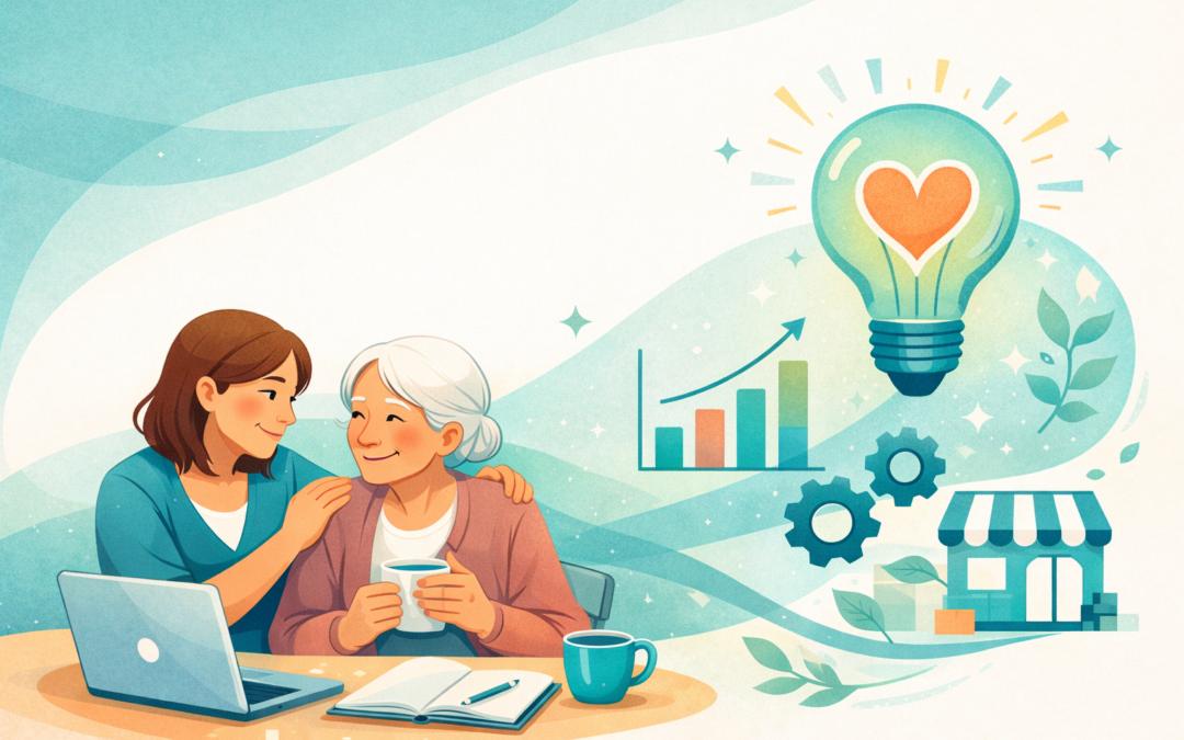 A graphic of a carer working